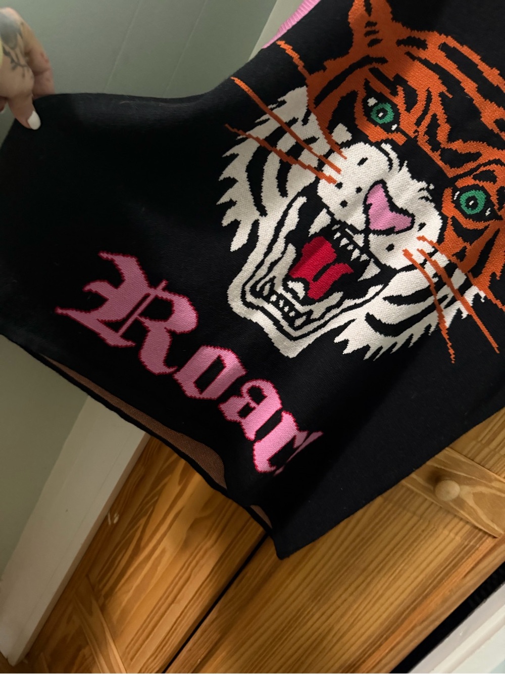 Dressed in LALA Black Knit Tiger Vest with Pink Trim - Picture 2 of 5